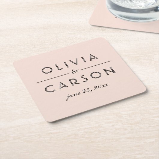 Modern Blush and Black Wedding Monogram Kartonnen Onderzetters (Schuin)