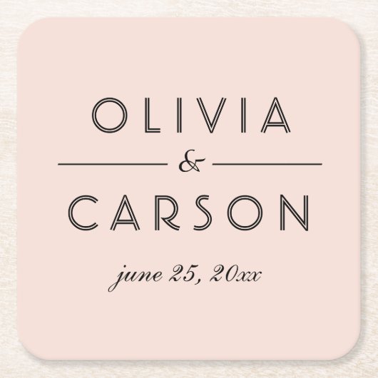 Modern Blush and Black Wedding Monogram Kartonnen Onderzetters (Voorkant)
