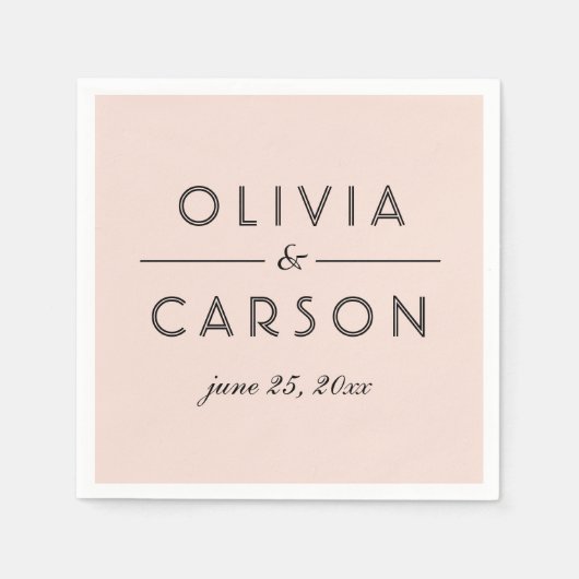 Modern Blush and Black Wedding Monogram Servet (Voorkant)