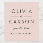 Modern Blush and Black Wedding Monogram Wijn Etiket (Enkel label)