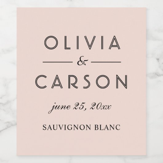 Modern Blush and Black Wedding Monogram Wijn Etiket (Enkel label)