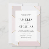 Modern Blush and Gold Foil Geometric Wedding Kaart (Voorkant)