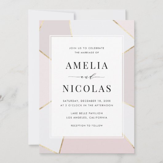 Modern Blush and Gold Foil Geometric Wedding Kaart (Voorkant)
