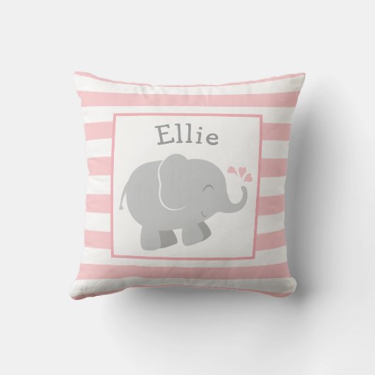 Modern Blush and Grey Elephant Custom Monogram Kussen (Achterkant)