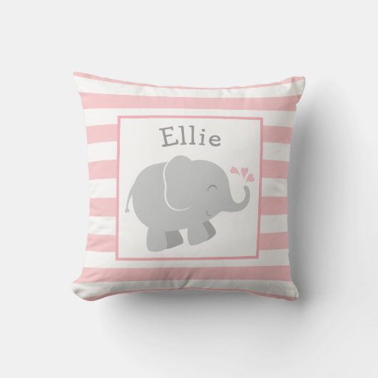 Modern Blush and Grey Elephant Custom Monogram Kussen (Voorkant)