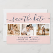 Modern Blush and Navy Blue Wedding 4 Foto Save The Date (Voorkant)