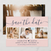 Modern Blush and Navy Blue Wedding 4 Foto Save The Date (Voorkant / Achterkant)