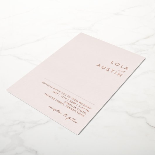 Modern | Blush and Roos Gold Casual Weddenschap Re Folie Uitnodiging (Gedraaid)