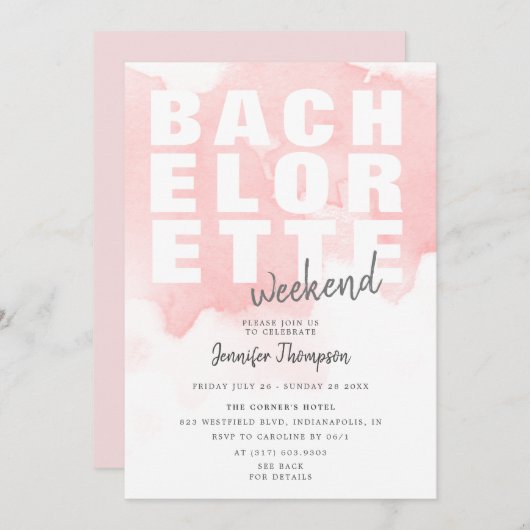 Modern Blush Bachelorette Weekend Itinerary Kaart (Voorkant / Achterkant)