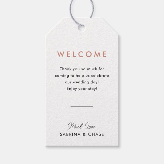 Modern Blush Beach Weddenschap Welcome Bag Label Cadeaulabel (Voorkant)