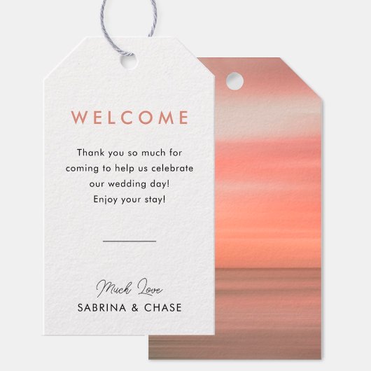 Modern Blush Beach Weddenschap Welcome Bag Label Cadeaulabel