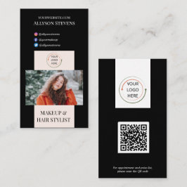 Modern Blush & Black Make-up Hair Stylist QR Code Visitekaartje