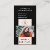 Modern Blush & Black Make-up Hair Stylist QR Code Visitekaartje (Voorkant)