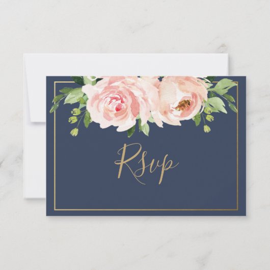 Modern Blush Bloemen Groen Bruiloft RSVP Kaart (Achterkant)