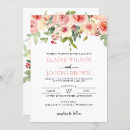 Modern Blush Bloemen Huwelijk Kaart
