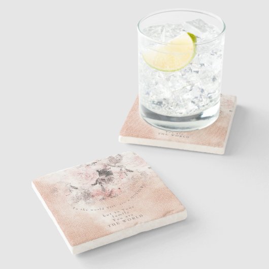 Modern- Blush Bloemen Moederdag Stone Co Stenen Onderzetter (Zijkant)