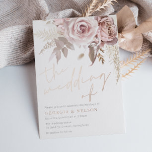 Modern Blush Bloemen Roos Goud De bruiloft van Folie Uitnodiging