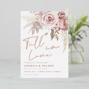 Modern Blush Bloemen Roos Gouden Herfst In Liefde  Folie Uitnodiging