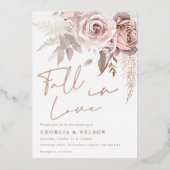 Modern Blush Bloemen Roos Gouden Herfst In Liefde  Folie Uitnodiging (Voorkant)