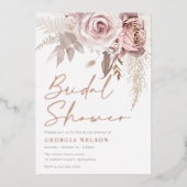 Modern Blush Bloemen Vrijgezellenfeest Echt Roos G Folie Uitnodiging (Voorkant)