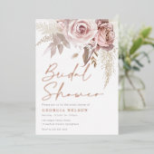 Modern Blush Bloemen Vrijgezellenfeest Echt Roos G Folie Uitnodiging (Staand Voorkant)