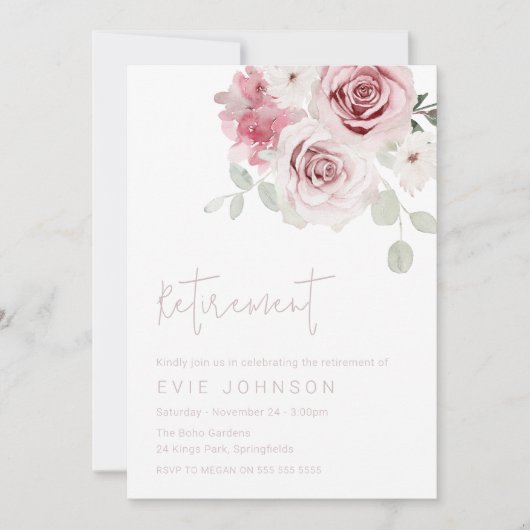 Modern Blush Bloemen Waterverf Rozen Pensioen Kaart (Voorkant)