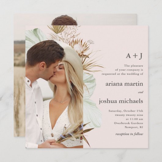 Modern Blush Boho Two Photo Wedding Kaart (Voorkant / Achterkant)