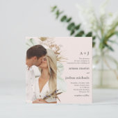 Modern Blush Boho Two Photo Wedding Kaart (Staand voorkant)
