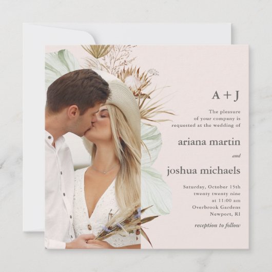 Modern Blush Boho Two Photo Wedding Kaart (Voorkant)