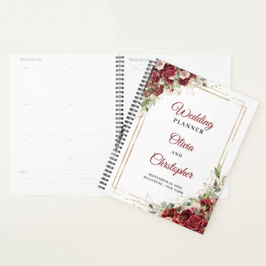 Modern blush bordeaux bloemengoud lijst bruiloft planner (Display)