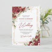 Modern blush & bordeaux rozen gouden bruiloft uitn kaart (Staand voorkant)