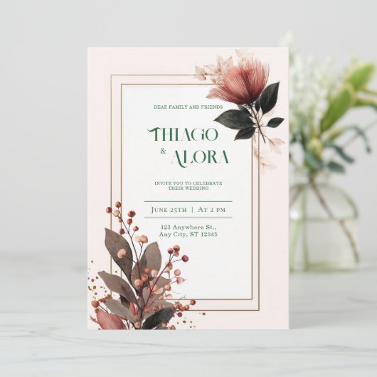 Modern Blush Botanical Wedding Kaart (Staand voorkant)