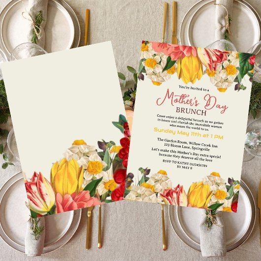 Modern Blush Botanische Bloemen Moederdag Brunch Kaart