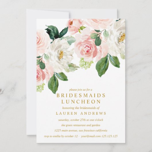 Modern Blush Bouquet Bridesmaids Luncheon Wedding Kaart (Voorkant)