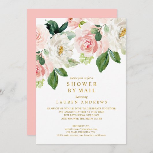 Modern Blush Bouquet geannuleerd Shower Gold Weddi Kaart (Voorkant / Achterkant)