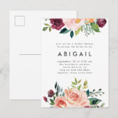 Modern Blush Bourgogne Floral Vrijgezellenfeest Uitnodiging Briefkaart (Voorkant / Achterkant)