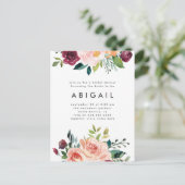 Modern Blush Bourgogne Floral Vrijgezellenfeest Uitnodiging Briefkaart (Staand voorkant)