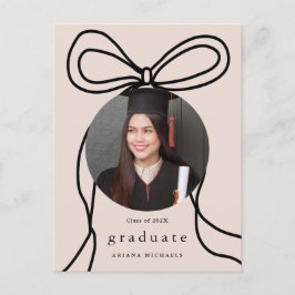 Modern Blush Bow One Photo Graduation Party Uitnod Aankondigingskaart