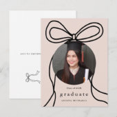 Modern Blush Bow One Photo Graduation Party Uitnod Aankondigingskaart (Voorkant / Achterkant)