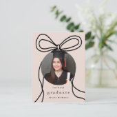 Modern Blush Bow One Photo Graduation Party Uitnod Aankondigingskaart (Staand voorkant)