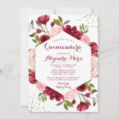 Modern Blush Burgundy Floral Quinceanera Kaart (Voorkant)