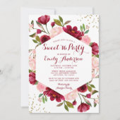 Modern Blush Burgundy Floral Sweet 16 Kaart (Voorkant)