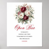 Modern Blush Burgundy Open Bar Huwelijksbord Poster (Voorkant)