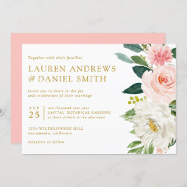 Modern Blush | Chic Botanical Gold Floral bruiloft Kaart