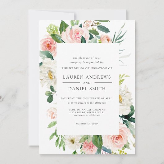 Modern Blush | Chic Botanical Pink Floral Wedding Kaart (Voorkant)