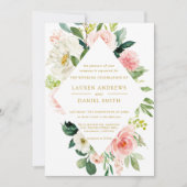 Modern Blush | Chic Diamond GOLD Floral Wedding Kaart (Voorkant)