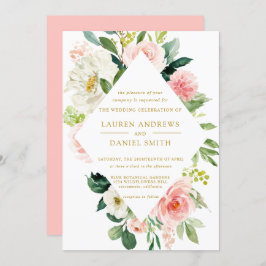 Modern Blush | Chic Diamond GOLD Floral Wedding Kaart