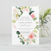Modern Blush | Chic Diamond Pink Floral Wedding Kaart (Staand voorkant)