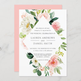 Modern Blush | Chic Diamond Pink Floral Wedding Kaart