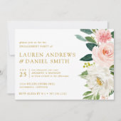 Modern Blush | Chic Floral Gold Engagement Party Kaart (Voorkant)